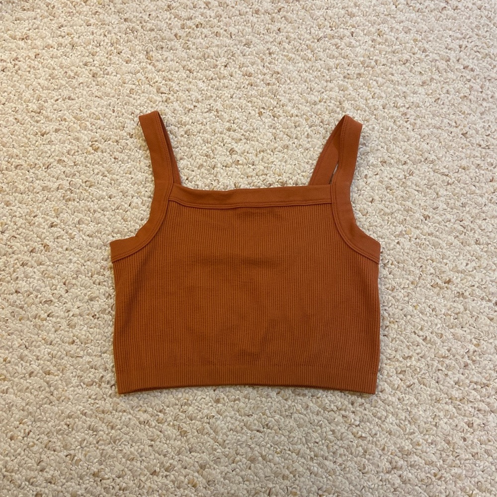 cotton on burnt orange ribbed cropped tank top